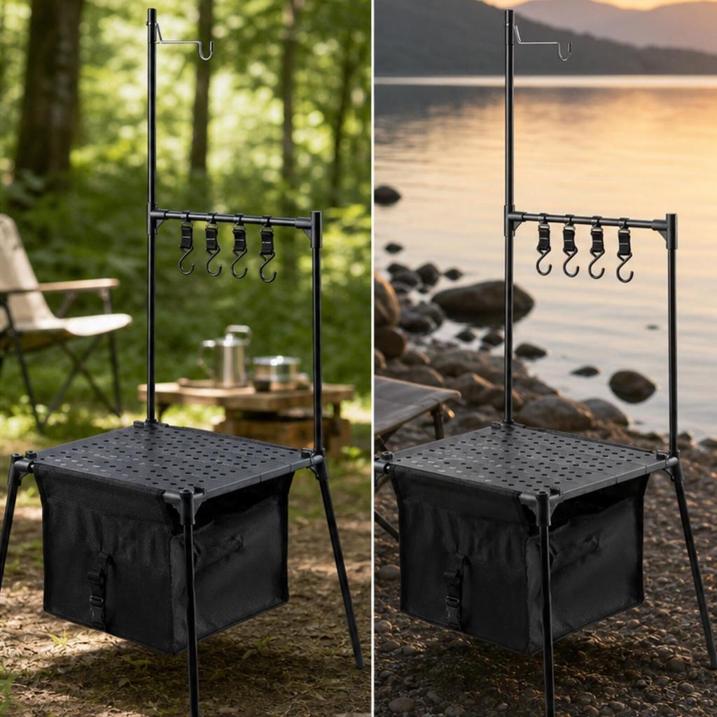 Aluminum Folding Camp Table Foldable Camping with Storage Compartment