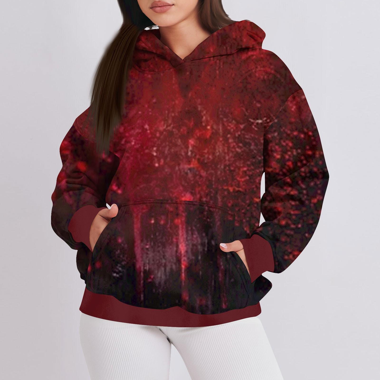 

Женская мода повседневный пуловер с капюшоном толстовка с длинным рукавом с принтом на Хэллоуин XXXL винный