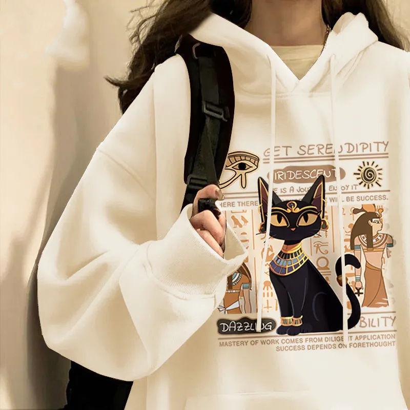 Women's Pure Cotton Retro Loose Fleece-Lined Hooded Sweatshirt - Spring/Autumn/Winter 2025 Trendy Top