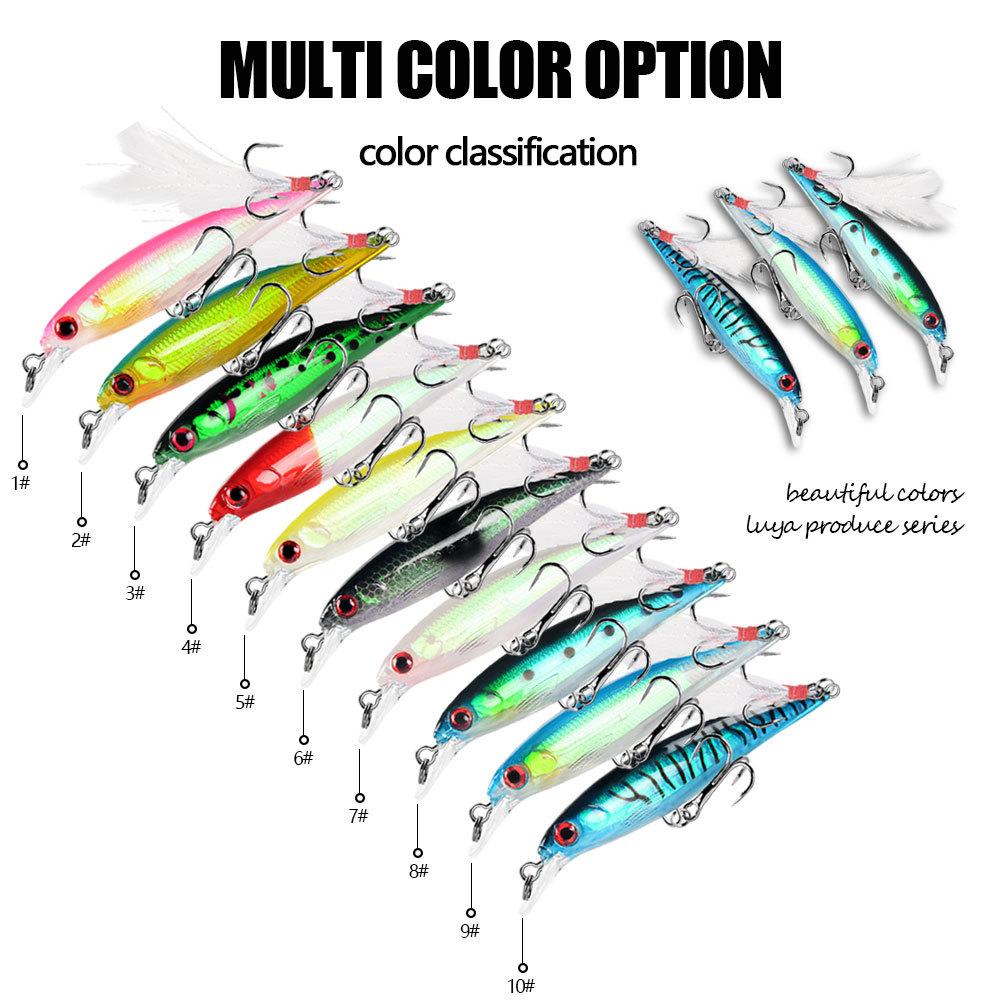 Newbility Bass & Marlin Minnow Lure Kit 9cm/8g ABS Plastic Bottom Baits with Hooks 10 Colors River/Stream Fishing for Carp Trout