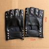 Herren Damen Nieten Halbfinger Lederhandschuhe, Punk Rock Gothic Fingerlose Handschuhe für Motorradfahren, Cosplay, Autofahren, Training, Bühnenauftritt