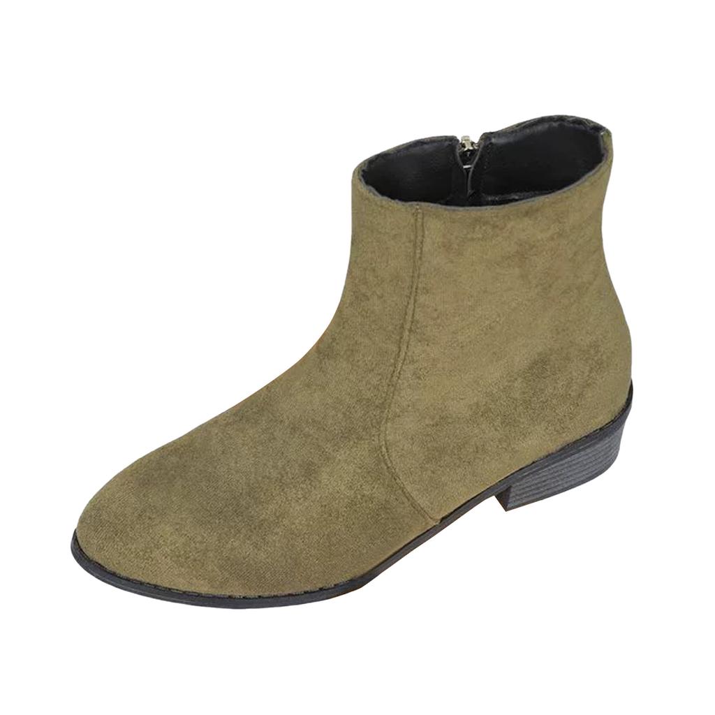Women'S Boots Large Size Fashion Solid Color European And Pointed Side Zipper Thick Heel All Short Suede Boots For Women Trendy