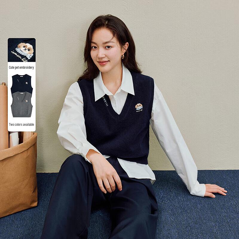 Yinman Women's Retro V-Neck Embroidered Knit Vest