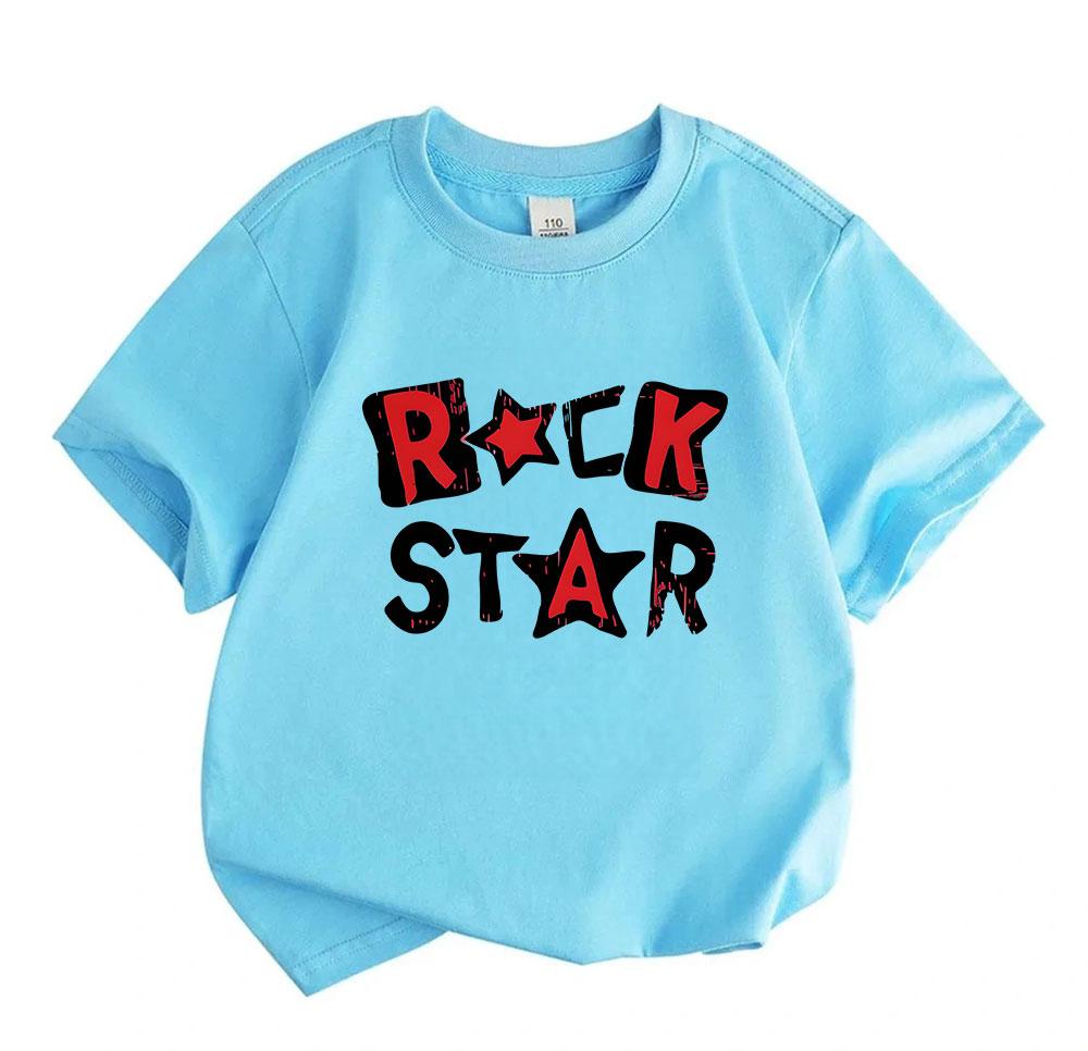 Kids Boys Girls 100% Cotton Crew Neck Short Sleeve T-Shirt, Cool Rock Star Graphic Print Casual Soft Tees for Summer Daily Wear School Party Unisex Ch