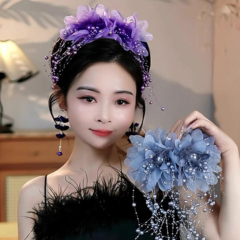 Presilha de Cabelo de Flor Versátil Borla de Paetês Presilha Tubarão Para Mulheres Meninas Retrô Garra de Cabelo Acessórios de Cabelo de Flor Elegantes Presente