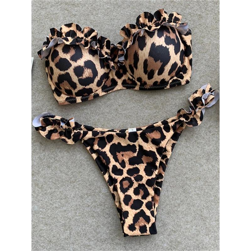 Animal Print Leopard Bikini Push Up Swimsuit Sexy Women Bikini Set 2025 Brazilian Bathing Suit Bandeau Thong Swimwear Beach Wear