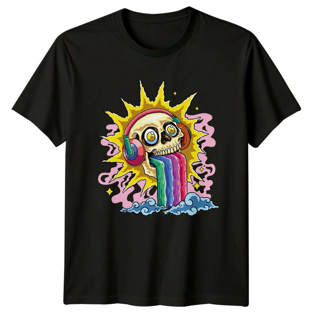 Skull Headphones Rainbow Graphic Music Mens T-Shirt Womens Tee