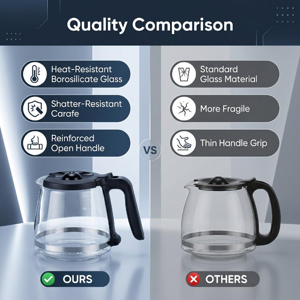 Coffee Pot 1.8L 12 Cup Heat Proof Shatter Proof Glass Coffee Carafe with Open Handle for Coffee Maker Replacement