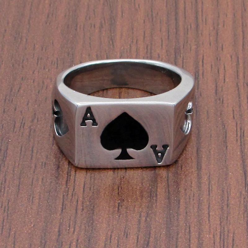 

Punk Lucky Spade A Playing Card Ring 316L Stainless Steel Man s Fashion Letter A Rings Jewelry 6