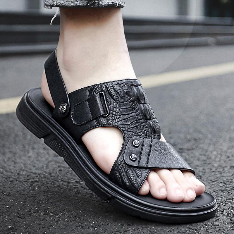 New Men's Crocodile Pattern Sandals Summer Fashion Men's Sandals Comfortable Leather Beach Male Sandals Outdoor Man Casual Shoes