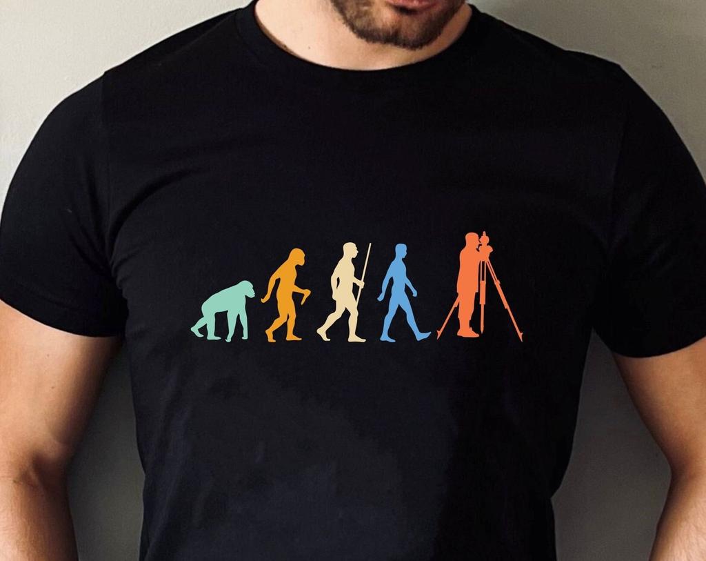 Evolution of Man Road Surveyor T-Shirt Funny Civil Engineer Shirt Retro Vintage T-Shirt Birthday Gift Family Presents Christmas Xmas Tee Tops