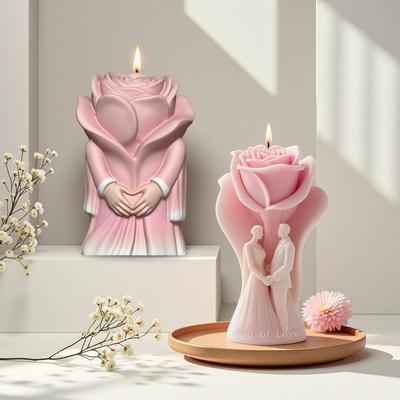 Rose Bride Groom Sculpture Scented Candle Silicone Mould 3D Flower Hand Love Drip Glue Resin Molds DIY Romantic Wedding Souvenir