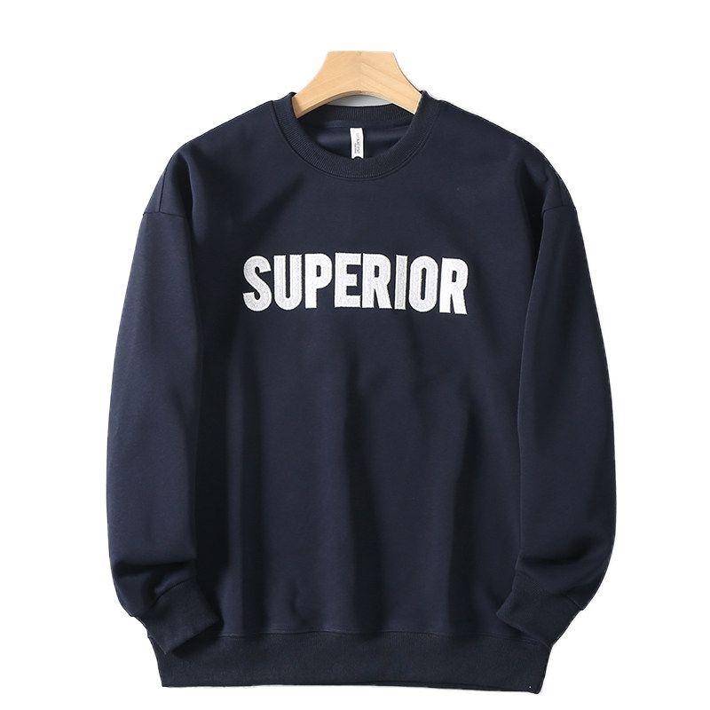 Men's Autumn and Winter Crew Neck Pullover Sweatshirt with Heavy Embroidery, Loose Casual Top, Trendy