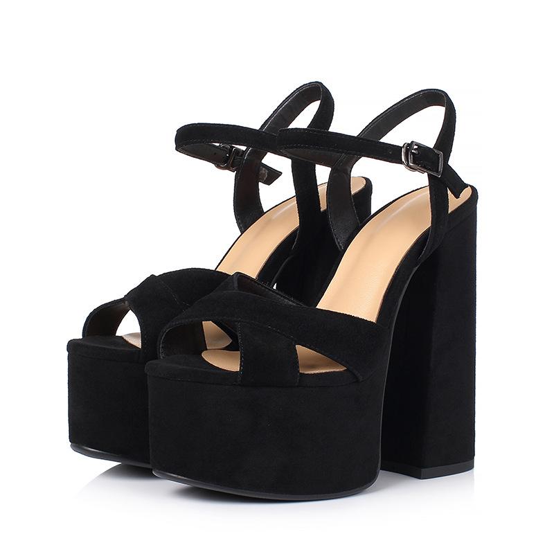 Sommer neue Nachtclub wasserdichte Plateau dicksohlige dickabsatzige Damenschuhe offen Zehen Leder High Heels Damenmode super High Heels cool