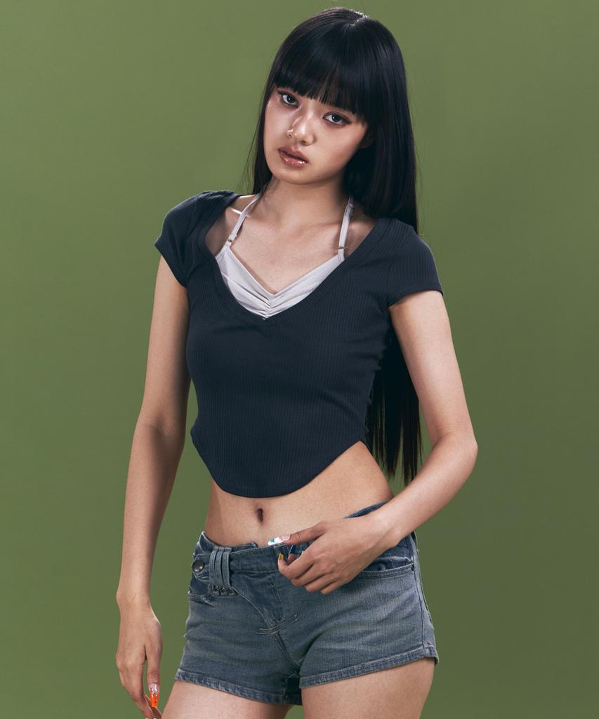 Peullijeunopallou Zeline Layered Short Sleeve Top (Charcoal)