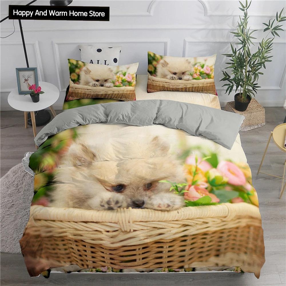 Comforter Pomeranian Dog King Queen Puppy Bedding Set For Teens Adults Pet Animal Colorful Sky 2/3Pcs Polyester