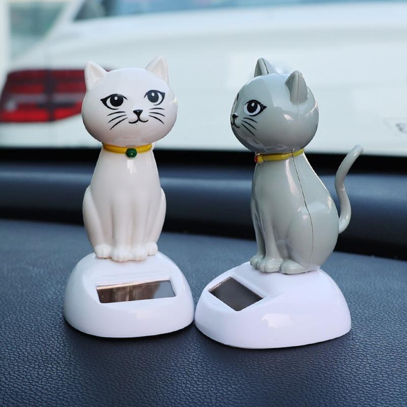Solar Decoration Bobblehead Doll Cute Cartoon Cat Modeling Car Interior Dashboard Creative Decoration Car Doll Accessories