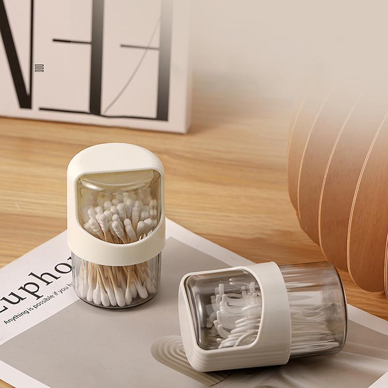 Transparent Cotton Swab Storage Box Rotating With Lid Dustproof Desktop Cotton Swab Storage Box Plastic Toothpick Storage Jar