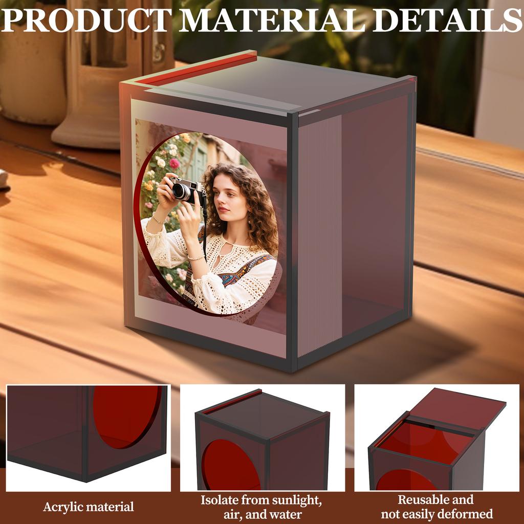 Photo Storage Box Amber Acrylic Sunproof Picture Holder with Magnetic Suction Sliding Cover Dust Photo Display Organizer Box