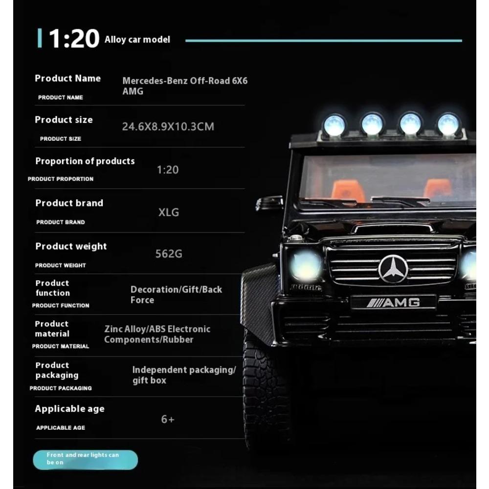 1/20 Mercedes Benz AMG G63 6X6 Off Road SUV Alloy Metal Diecast Car Model Sound & Light Large Adult Gift for Boyfriend Collect