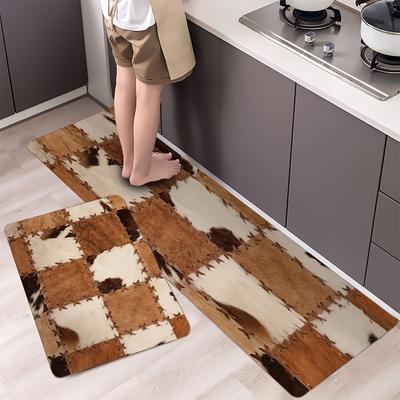 1 pezzo di pelle bovina marrone stampa morbido tappeto da cucina tappeto da cucina anti-fatica tappeti antiscivolo impermeabili set tappeto runner tappeto da comodino tappeto assorbente per la cucina