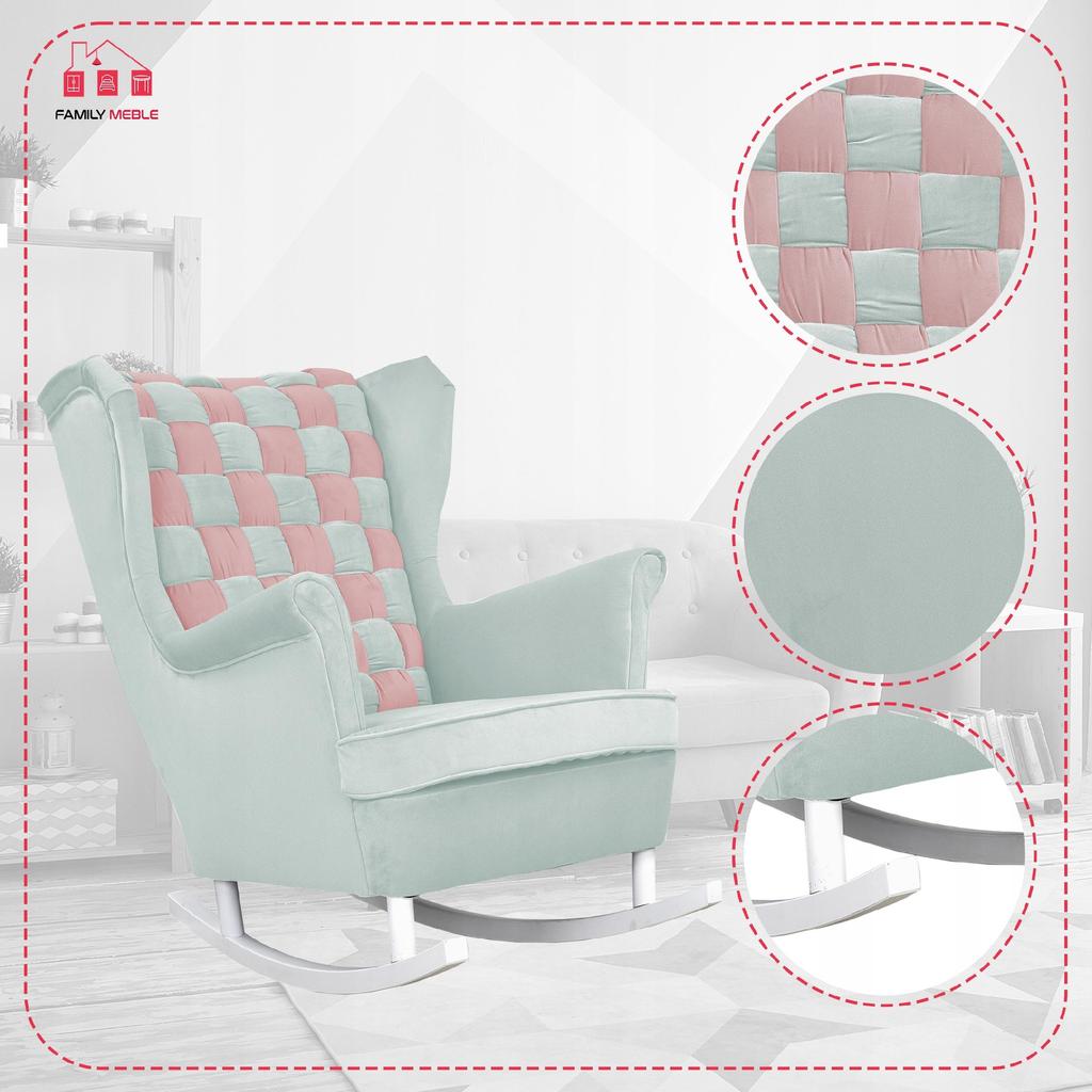 Rocking Chair Carol Duo Family Furniture Pink Blue Checkerboard Velvet