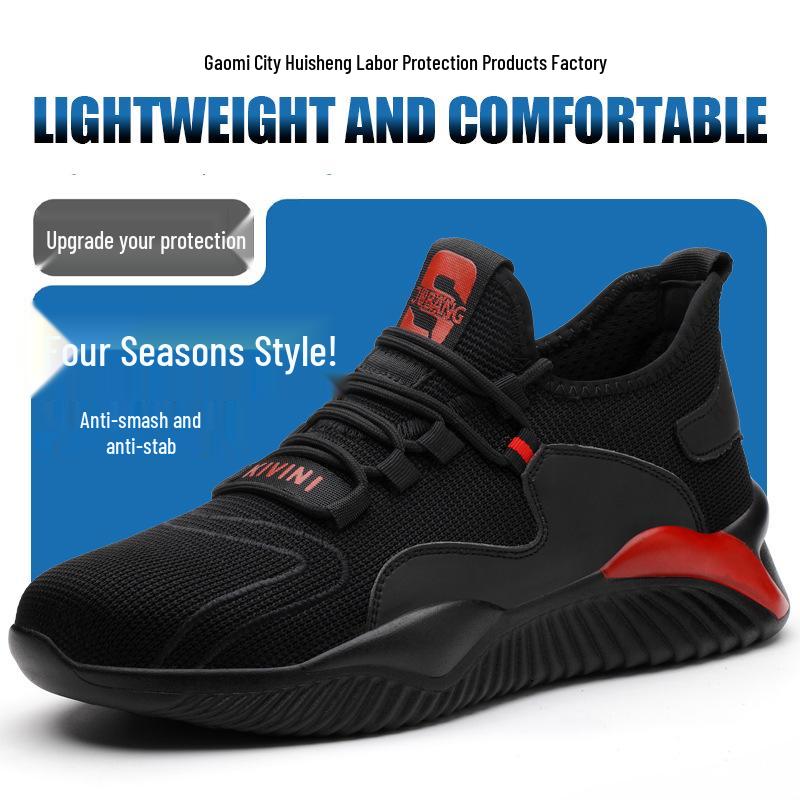 Flyknit Breathable Safety Shoes, Four-Season Wear-Resistant, Anti-Smash, Anti-Puncture Labor Protection Footwear.