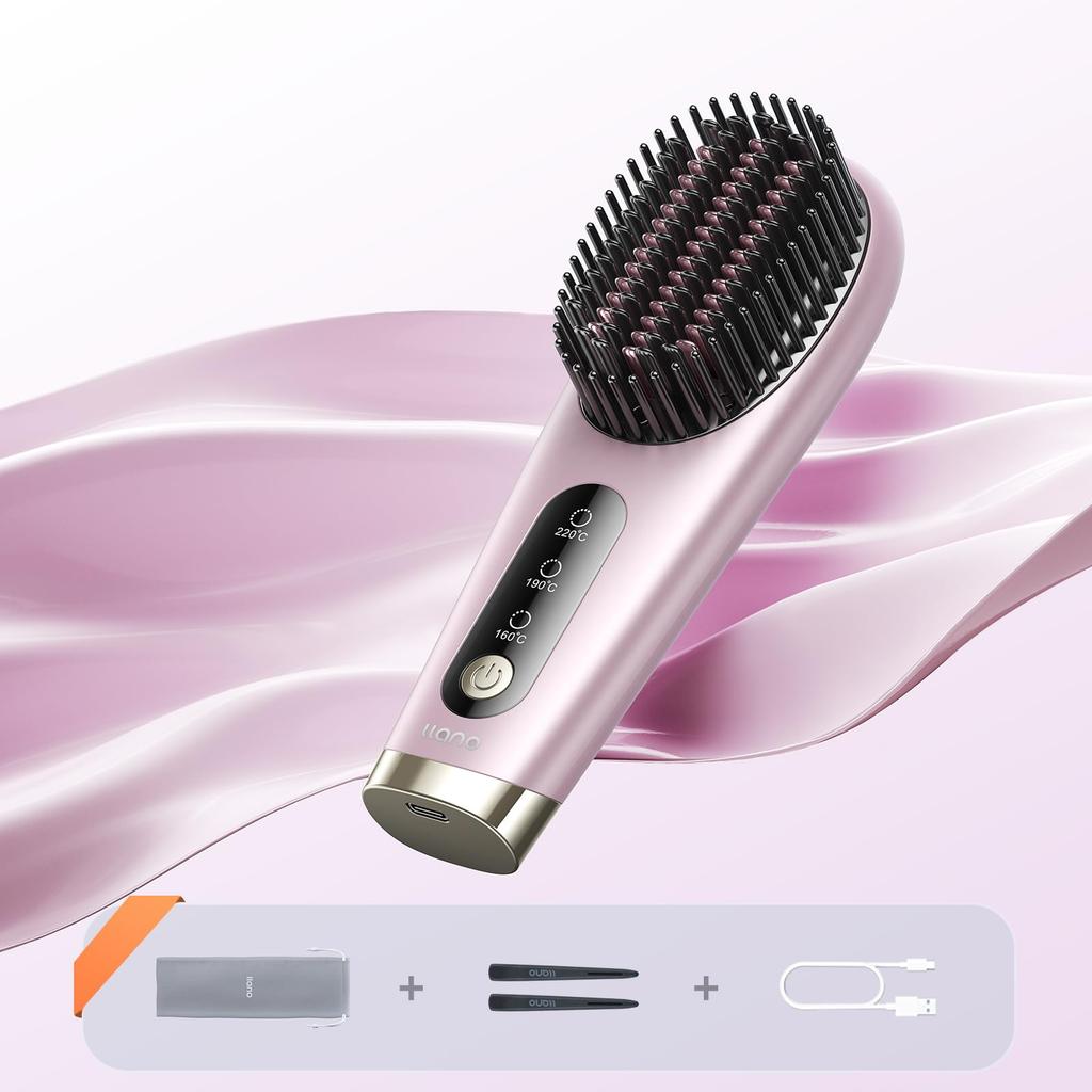 2025 Innovative Hair Llano Heat Brush Iron with 100 Million Negative MCH Fast 3 Temperature Auto Burn 6400mAh Power Adapter Not and Easy To Carry