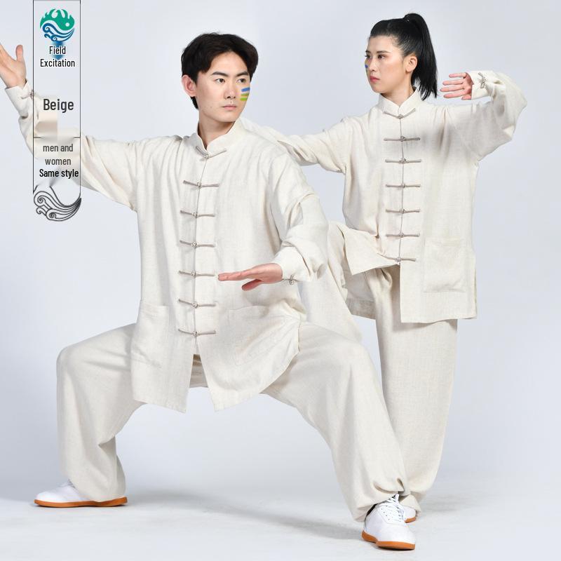 Unisex Cotton Linen Tai Chi Performance Suit - New Chinese Style Long Sleeve Wushu Practice Outfit
