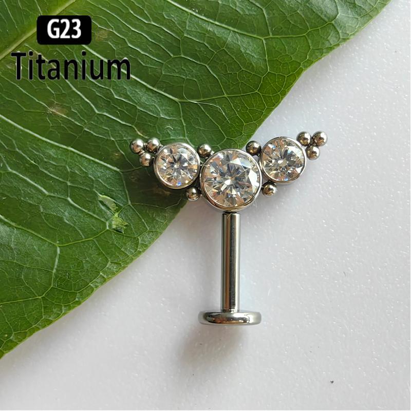 ASTM F136 Titanium 16G Marquise CZ Screw Flat Back Vertical Helix Piercing Ear Cartilage Stud Earrings G23 Titanium Body Jewelry