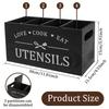 Rustic Wooden Utensil Holder 4 Compartments Kitchen Tableware Stand With Drainage Holes Countertop Flatware Organizer