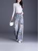 Blaue High-Waist Jeans mit Print und weitem Bein für Damen - Frühjahr/Herbst Kollektion 2025