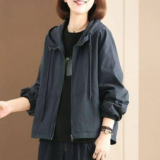 

Women s Petite Casual Loose Hooded Jacket - Spring/Autumn 2024 M for up to 50kg темно-синього кольору