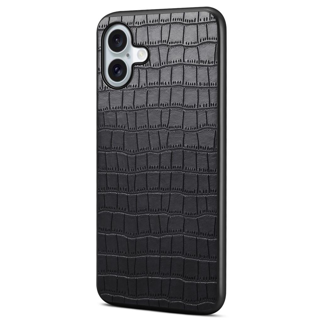 For iPhone 16 Plus Case Crocodile Texture Leather Coated PC+TPU Phone Cover