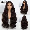 Noble Synthetic Lace Front Wigs For Women 30" Long Body Wave Lace Wig Ombre Brown Blonde Highlight  Heat Resistant Cosplay Wigs