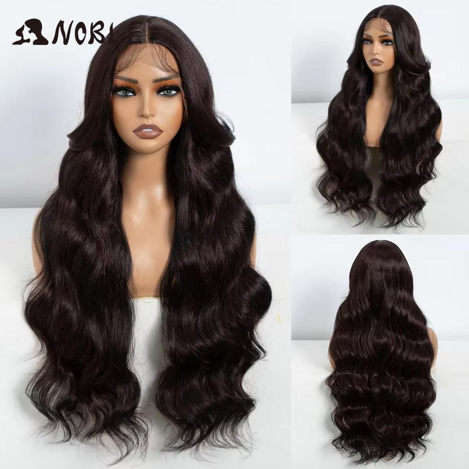 Noble Synthetic Lace Front Wigs For Women 30" Long Body Wave Lace Wig Ombre Brown Blonde Highlight Heat Resistant Cosplay Wigs