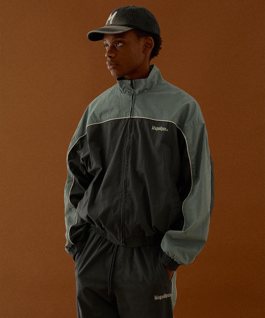 Magoodgan Trek 5761A Oversized Color Block Grey Track Jacket