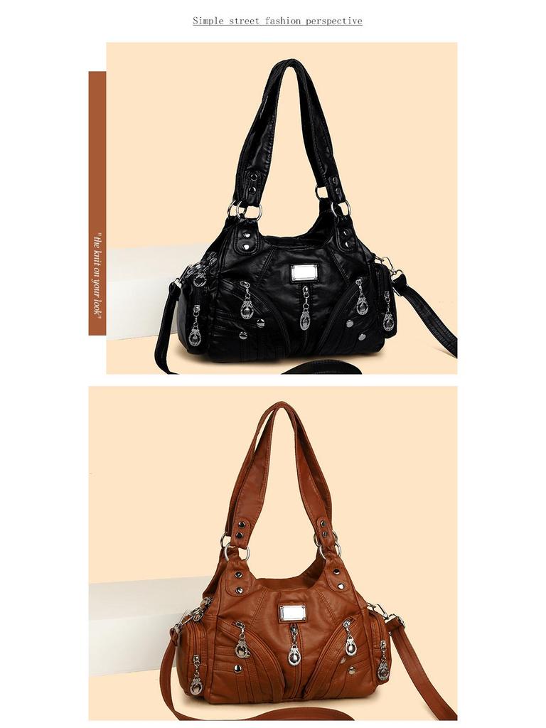 Borsa a tracolla e tote in morbida pelle lavata da donna - Multifunzionale, Casual, alla moda, in PU