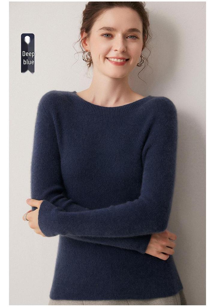 Women's Striped 100% Cashmere Round Neck Sweater - Autumn/Winter Collection