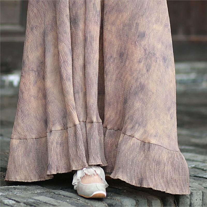 Johnature Femei Fuste Florale cu Imprimeu Vintage Haine Toamnă Patchwork Fuste Femei cu Talie Elastică