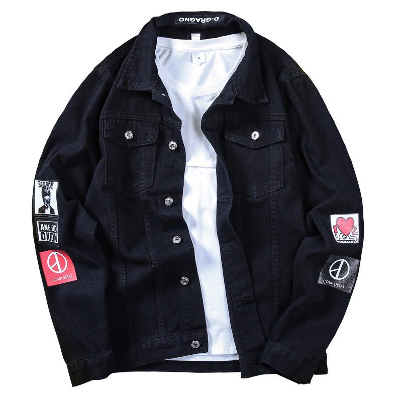 Men's Oversized Printed Black Denim Jacket - New Autumn Trend  