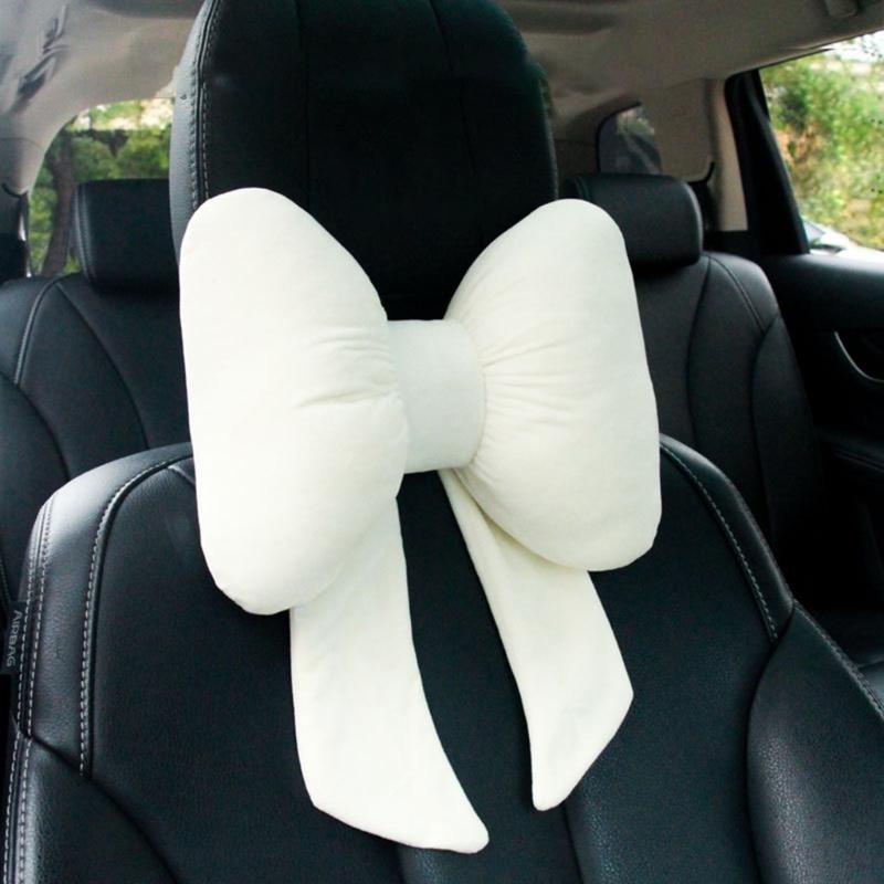 Car Seat Headrest Neck Rest Cushion Bowknot Car Neck Pillow Soft Neck Support Car Seat Back Pillows Neck Pain Relief