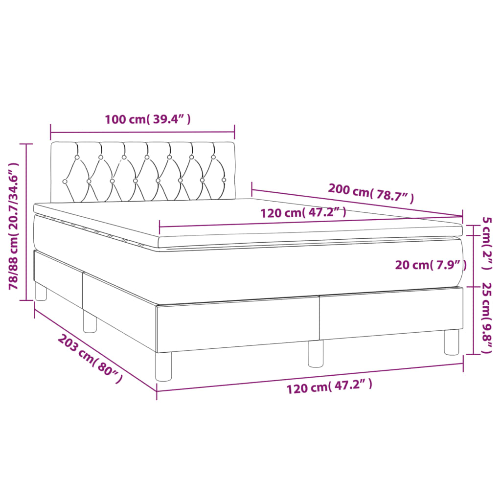 Box Spring Bed with Mattress Cream 120x200 cm Fabric