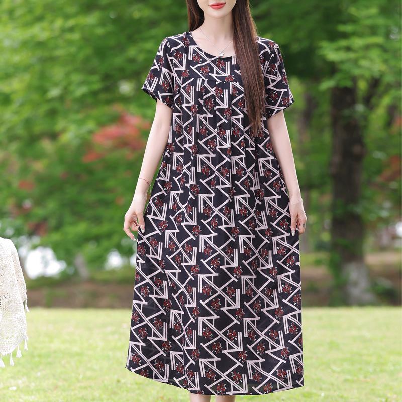 Elegantní dámské volné šaty plus size Letní šaty s krátkým rukávem Ležérní dlouhé šaty Dámské vintage oblečení