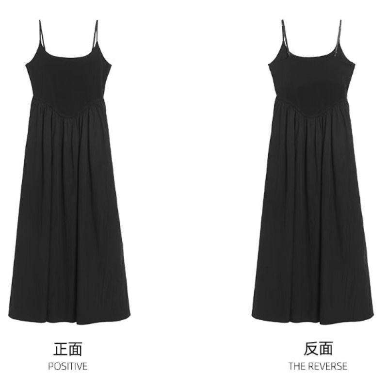 Solid color dress women's new Korean gentle suspender holiday style sweet skirt waist thin temperament long dress