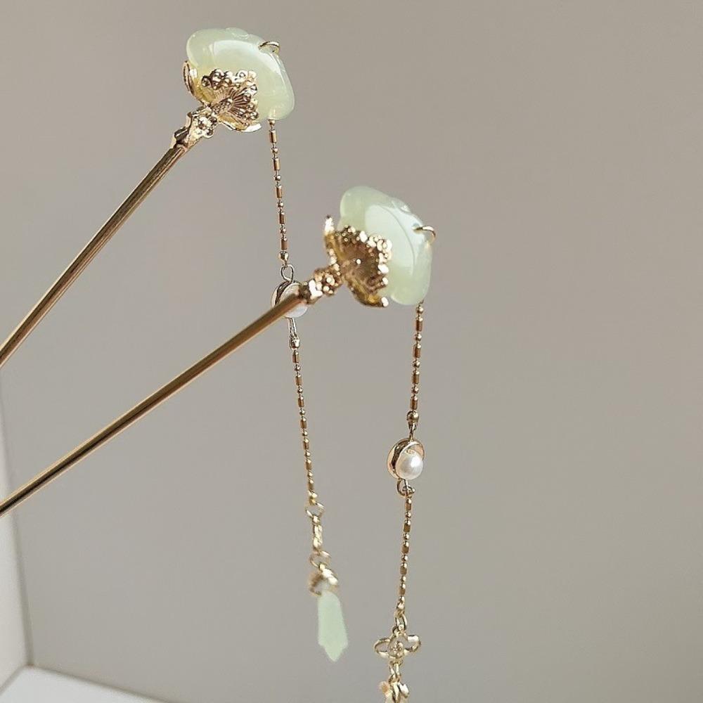 Kaiserlicher Xiangyun Schritt-Schüttel Haarnadel Antiker Jadeton Metallclip für Hanfu Qipao Geflochtenes Twist-Haar Schmuck mit Quasten