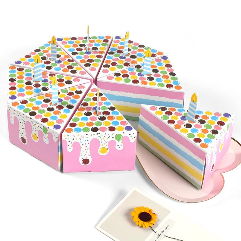 

{MX} 8Pcs Triangular Cake Shaped Paper Gift Box Cartoon Pink Cookie Candy Dessert Packaging Box Kids Birthday Party Baby Shower