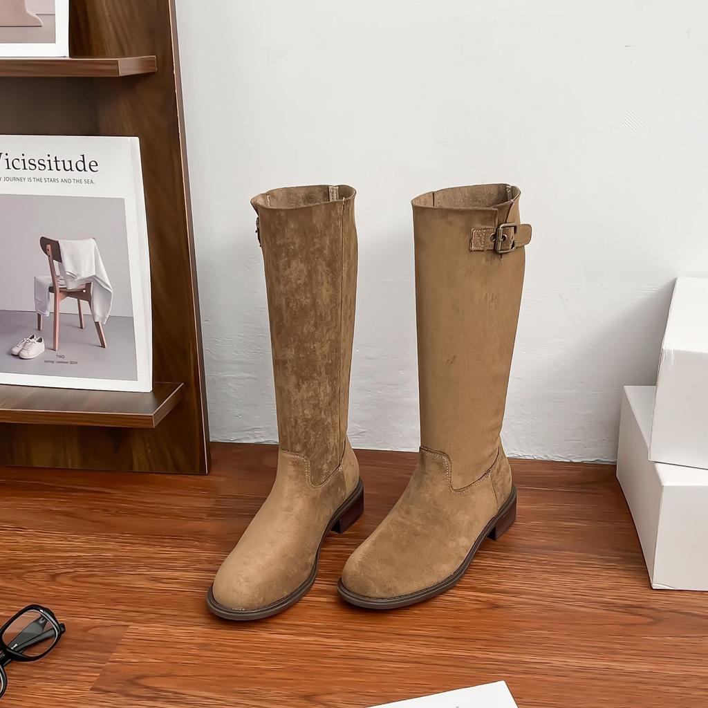 2025 New Maillard Boots Belt Buckle Retro Martin Boots Thick Heel Medium and High Tube Height Increase Women's Boots But Knee