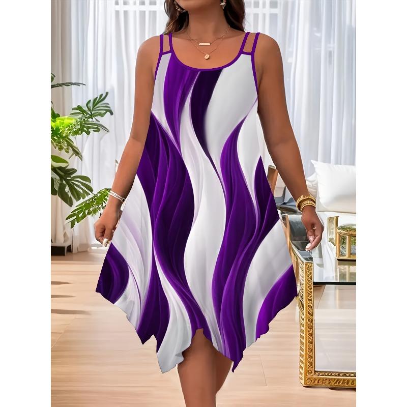Coat Summer European and American Fashion Hem Double Shoulder Strap Random Print Women's Dress Temperament Commuting