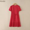 ZANZEA Women Casual Round Neck Solid Color Loose Short Sleeve Dress